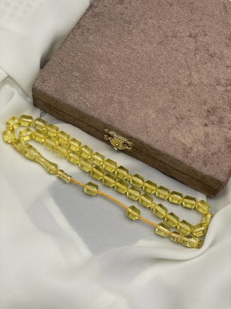 Sistemli Şeffaf Damla Benzetme Beyrut Tesbih (Sarı, 9x11 mm)