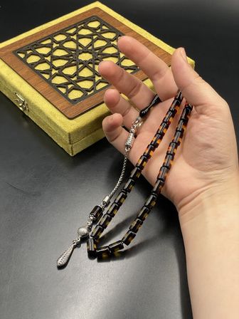 Onurlu Tesbihane Çift Renk Beyrut Tesbih Sarı Küt Kesim 7x11 mm Erkek Tesbihi