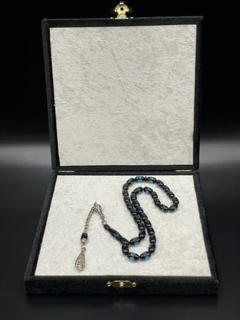 Onurlu Tesbihane Çift Renk Beyrut Tesbih Mavi 6,5x11 mm Kapsül Kesim Erkek Tesbihi