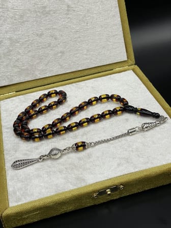 Onurlu Tesbihane Çift Renk Beyrut Tesbih Sarı 7x11 mm Kapsül Kesim Erkek Tesbihi