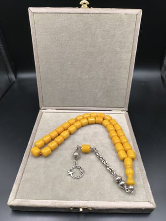 Osmanlı Benzetme Çubuk Sıkma Tesbih (Bal Sarısı, 12,5x11 mm)