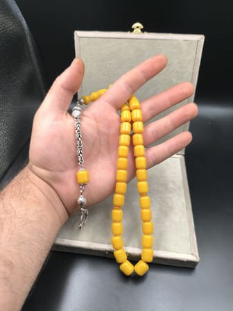 Osmanlı Benzetme Çubuk Sıkma Tesbih (Bal Sarısı, 12,5x11 mm)