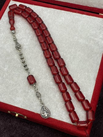 Alpaka Damla Uçlu Ateşi Renk Osmanlı Benzetme Çubuk Sıkma Tesbih (9x12 mm)
