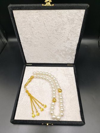 İnci Tesbih (Krem, Gold Detaylı)