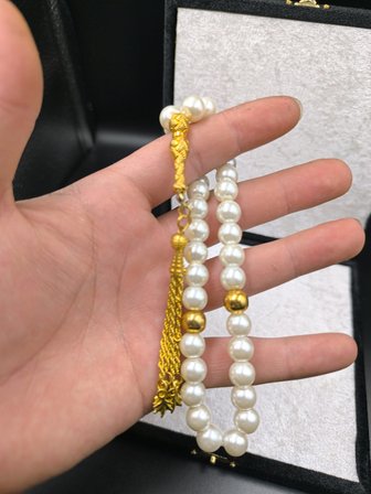 İnci Tesbih (Krem, Gold Detaylı)