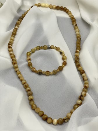 Orijinal Ukrayna Kaya Damla Kehribar Kolye ve Bileklik Seti (60 cm)