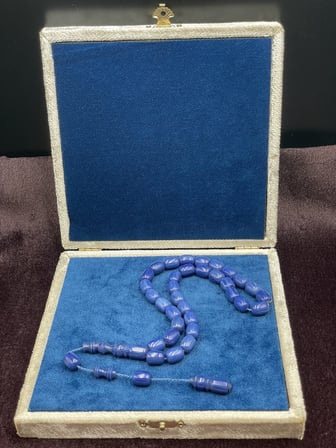 Sistemli Saksı Mavisi Kanayan Baga Katalin Tesbih (8x11 mm)