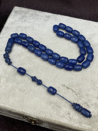 Sistemli Saksı Mavisi Kanayan Baga Katalin Tesbih (8x11 mm)