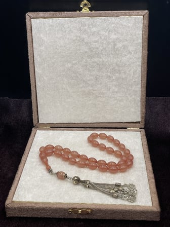 Alpaka Telkari Uçlu Arpa Kesim Somon Kanayan Baga Katalin Tesbih (7x11 mm)
