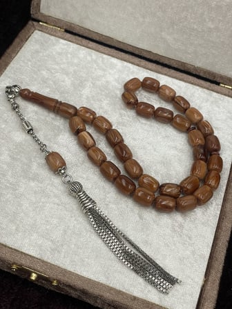 Alpaka Zincir Püsküllü Kapsül Kesim Karamel Çekoslavak Katalin Tesbih (9x12 mm)