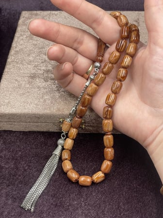 Alpaka Zincir Püsküllü Kapsül Kesim Karamel Çekoslavak Katalin Tesbih (9x12 mm)