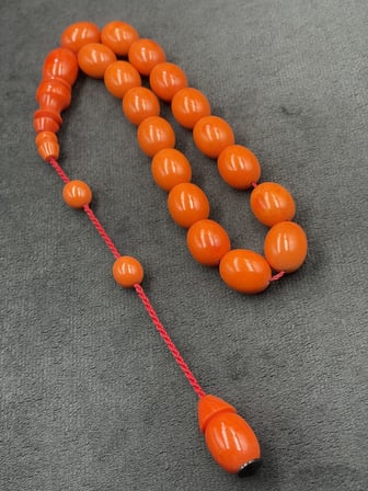 Efe Boy Sistemli İri Tane Turuncu Kanayan Baga Katalin Tesbih (13x16 mm)