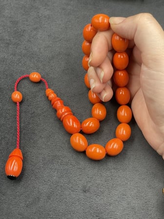 Efe Boy Sistemli İri Tane Turuncu Kanayan Baga Katalin Tesbih (13x16 mm)