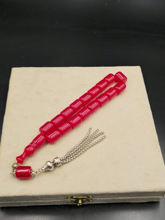 Osmanlı Benzetme Çubuk Sıkma Kehribar Tespih Efe Boy 17 Habbe 11x14 mm Kiraz