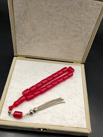 Osmanlı Benzetme Çubuk Sıkma Kehribar Tespih Efe Boy 17 Habbe 11x14 mm Kiraz