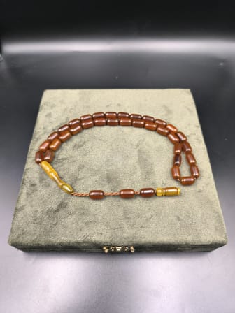 Osmanlı Benzetme Sıkma Kehribar Tesbih (Tütün Kehribarı, 12x7 mm)