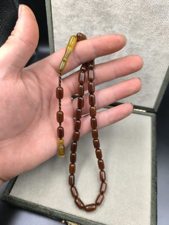 Osmanlı Benzetme Sıkma Kehribar Tesbih (Tütün Kehribarı, 12x7 mm)
