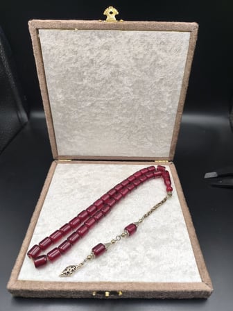 Osmanlı Benzetme Sıkma Kehribar Tesbih (Bordo, 10x9 mm)