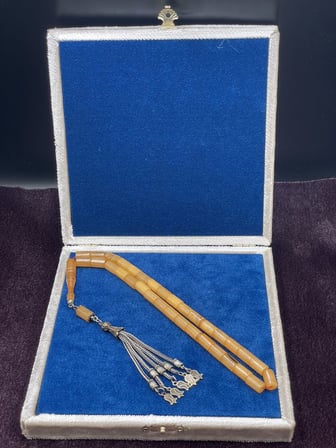 Alpaka Lale Uçlu Kesme Bal Sarısı Sıkma Kehribar Tesbih (7x11 mm)