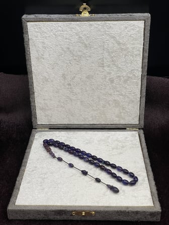 Salih Şirin Halkalı İmame Badem Kesim Koyu Mor Sıkma Kehribar Tesbih (6x8 mm)