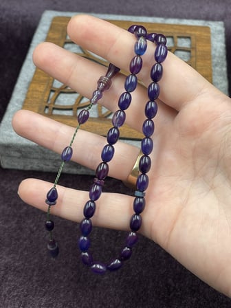 Salih Şirin Halkalı İmame Badem Kesim Koyu Mor Sıkma Kehribar Tesbih (6x8 mm)