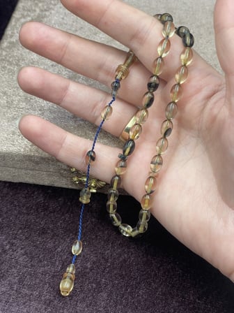 Salih Şirin Halkalı İmame Badem Kesim Füme Bal Sıkma Kehribar Tesbih (6x8 mm)