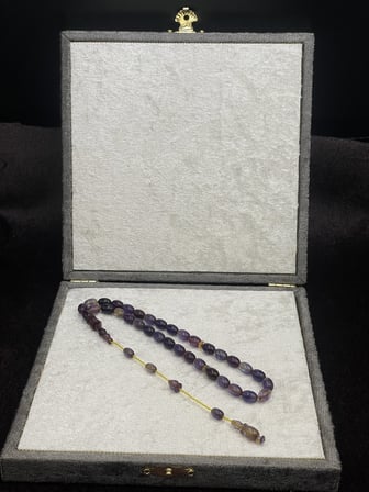 Salih Şirin Halkalı İmame Badem Kesim Lila Mor Sıkma Kehribar Tesbih (6x8 mm)