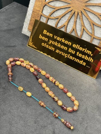 Bürokrat Boy Badem Kesim Alacalı Bal Sarısı Sıkma Kehribar Tesbih (6x8 mm)