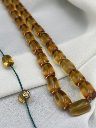 Mehmet Arıcı İmzalı El Boy Kapsül Bal Sarısı Sıkma Kehribar Tesbih (7x11 mm)