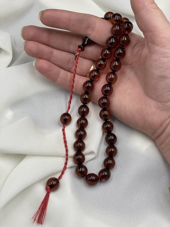 Omari Osmanlı Benzetme Küre Kesim Konyak Sıkma Kehribar Tesbih (10x11 mm)