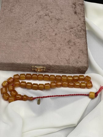 Omari Osmanlı Benzetme Kapsül Kesim Bal Sarısı Sıkma Kehribar Tesbih (10x11 mm)