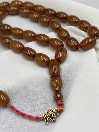 Omari Osmanlı Benzetme Arpa Kesim Karamel Kahve Sıkma Kehribar Tesbih (8x12 mm)