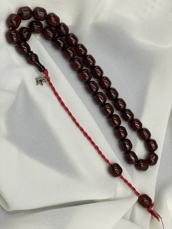 Omari Osmanlı Benzetme Kapsül Kesim Koyu Vişne Sıkma Kehribar Tesbih (11x12 mm)