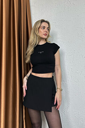 CK Yazı Detaylı Likralı Body Siyah