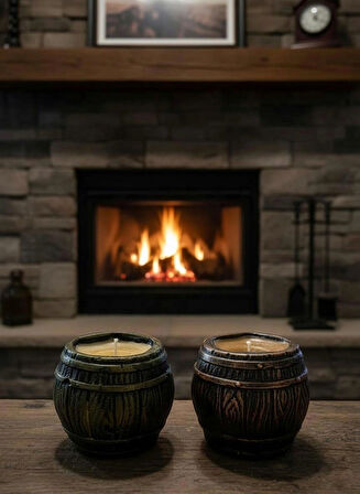 Fıçı Model Mumluk ve Mum Seti