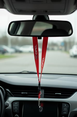 Opel Logolu Sarı / Kırmızı Oto Ayna Askısı & Anahtarlıklı Ayna Ipi