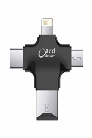 4 in 1 Type C Android iPhone iPad Lightning Micro USB TF Kart Okuyucu OTG