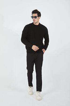 Erkek Oversize Triko Kazak Bisiklet Yaka Basic Düz Renk