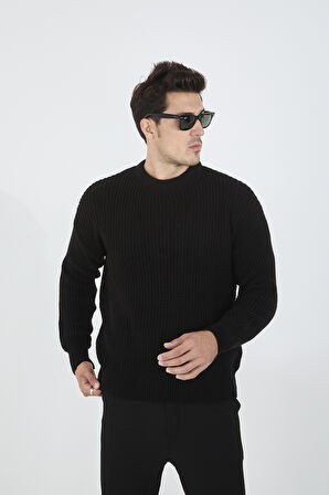 Erkek Oversize Triko Kazak Bisiklet Yaka Basic Düz Renk