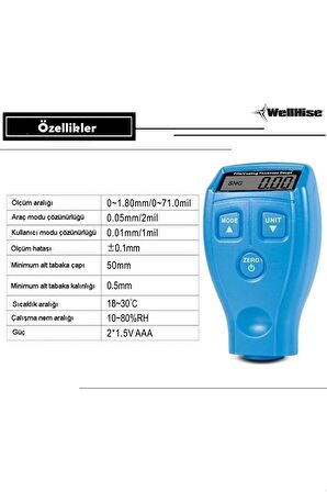 Oto Boya Ölçer Kaporta Boya Kalınlık Ölçer Gm200 - Mavi