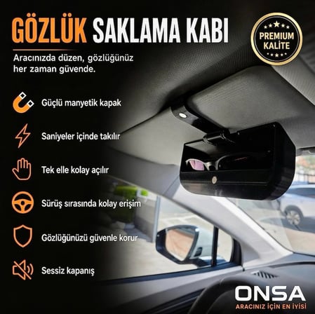 Araç İçi Güneşlik Gözlük Saklama Kabı | Mıknatıslı Premium Tasarım