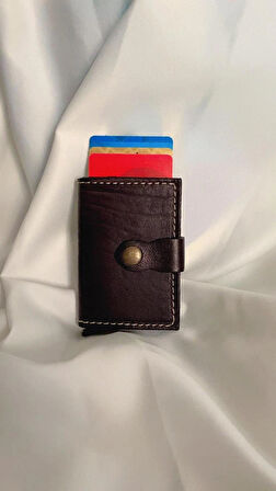 Mekanizmalı Hakiki Deri Akıllı Cüzdan Kartlık