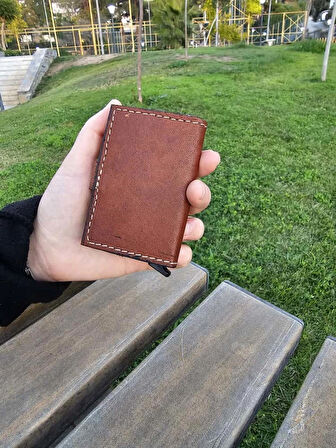 Mekanizmalı Hakiki Deri Akıllı Cüzdan Kartlık