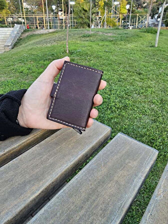 Mekanizmalı Hakiki Deri Akıllı Cüzdan Kartlık