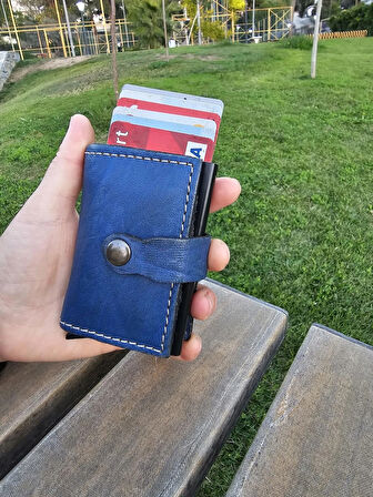 Mekanizmalı Hakiki Deri Akıllı Cüzdan Kartlık