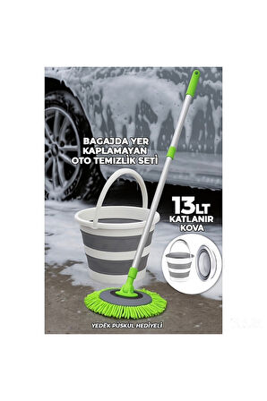 2li OTO SET Çizmez Oto Mop ve 13 LT Katlanır Kova Bagajda Yer Kaplamaz