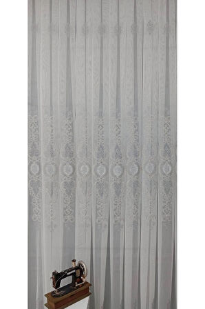 Ottoman Gri Gümüş Kort Nakılşlı Salon 3Kat Pileli Tül Perde