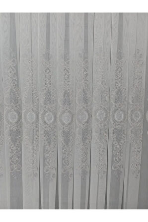 Ottoman Gri Gümüş Kort Nakılşlı Salon 3Kat Pileli Tül Perde