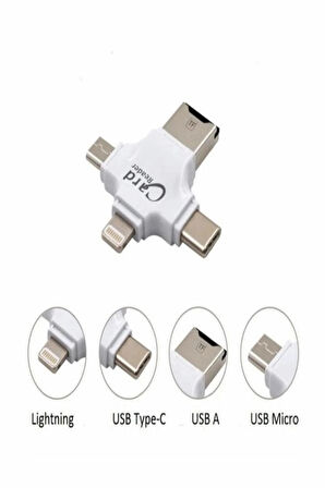 4 in 1 Type C Android iPhone iPad Lightning Micro USB TF Kart Okuyucu OTG