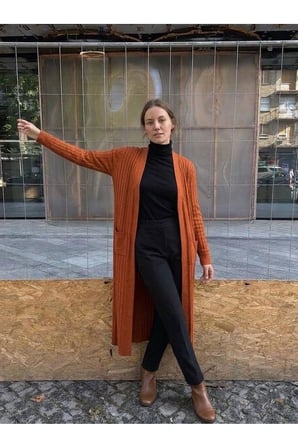 STANDART BEDEN UZUN TRİKO FİTİLLİ KADIN CEKET